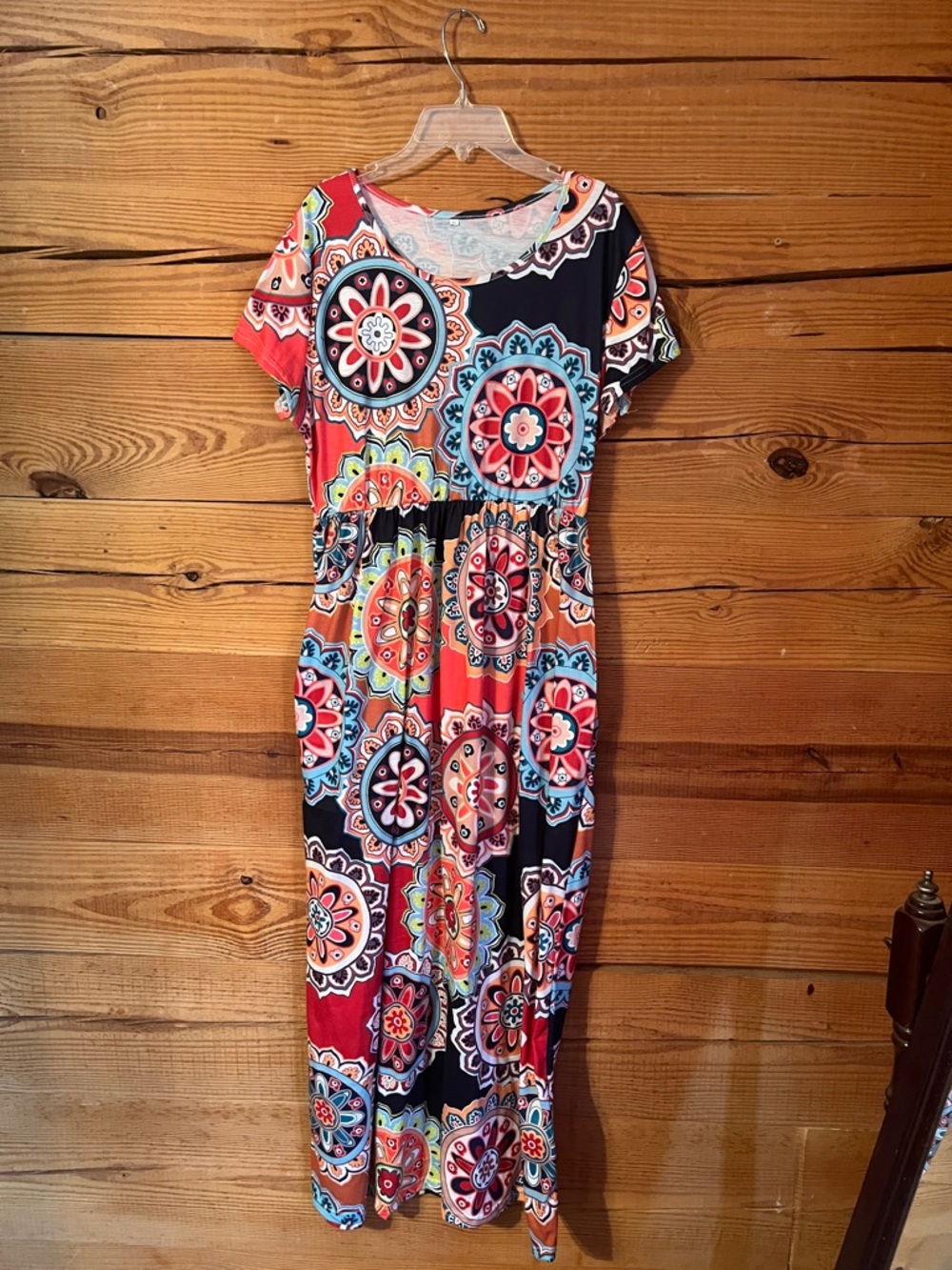 Amazon Multicolor Medallion Maxi Dress in Red, Black & Blue